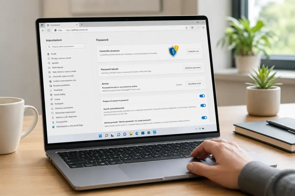 Laptop con impostazioni password del browser